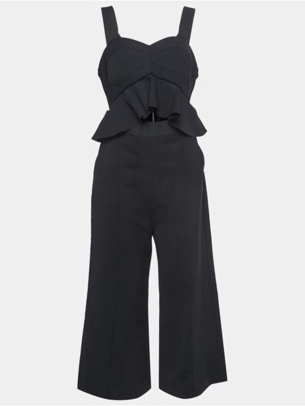 Self Portrait bustier style black jumpsuit - ruffled peplum waist
